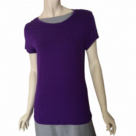 Tahari Ann Knit Rayon Pullover Top Tee T-Shirt Purple Sky L NWT - Picture 1 of 11